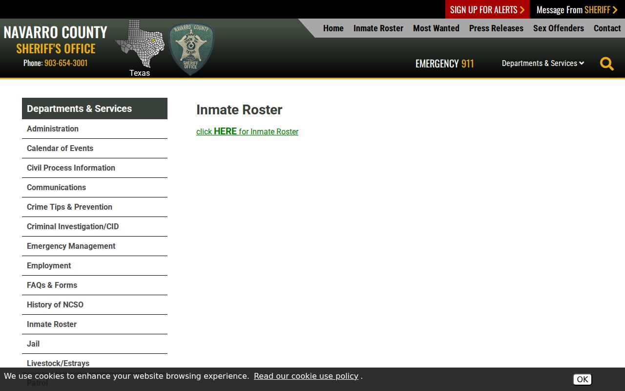 Official Navarro County arrest booking and inmate roster interface