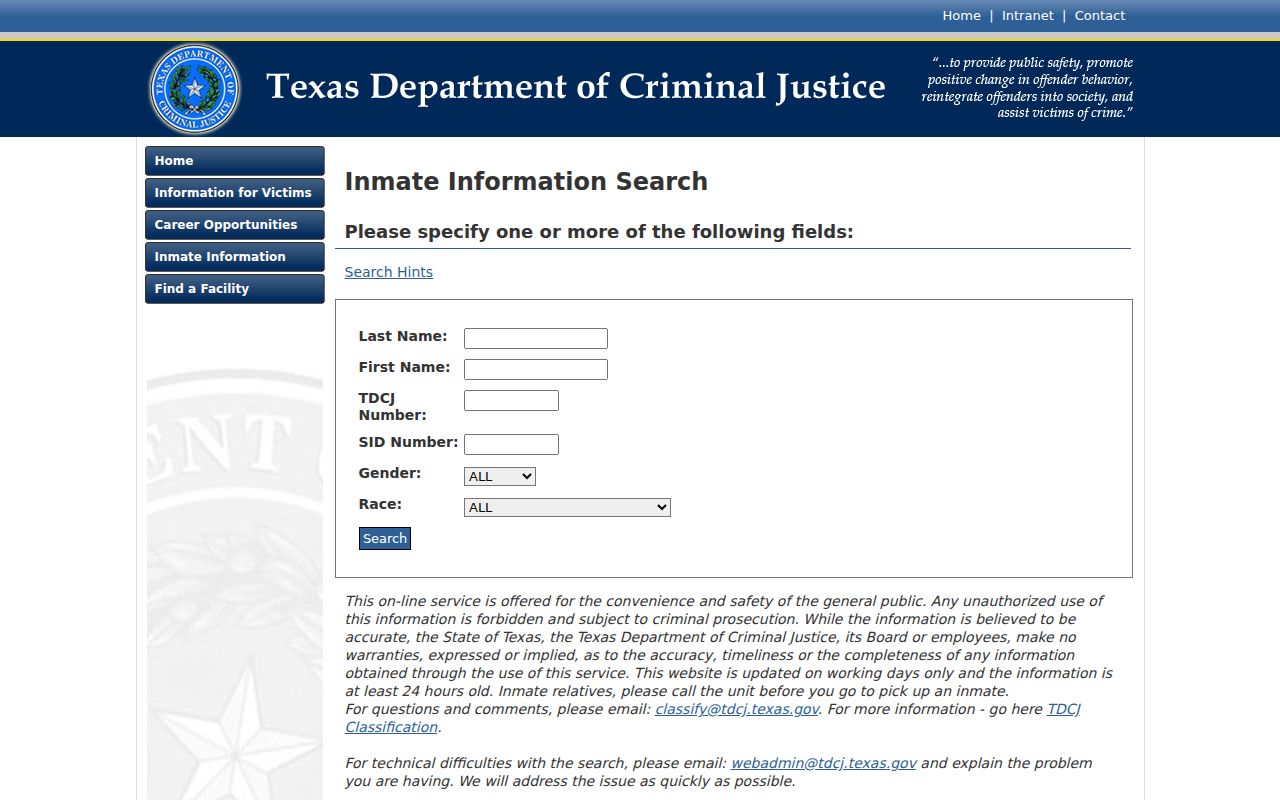 TDCJ state inmate search after a Navarro County arrest transfer