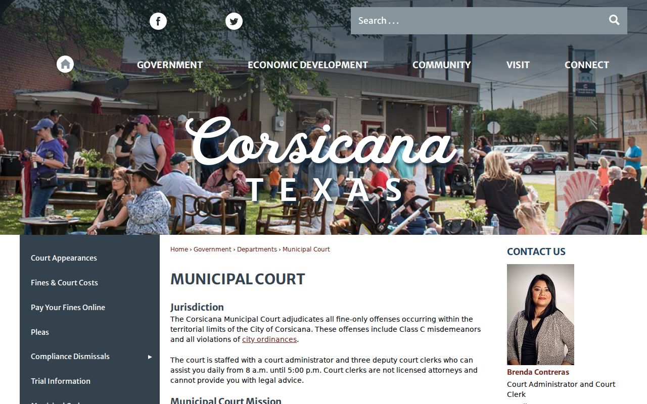 Corsicana criminal court records contact and municipal jurisdiction page