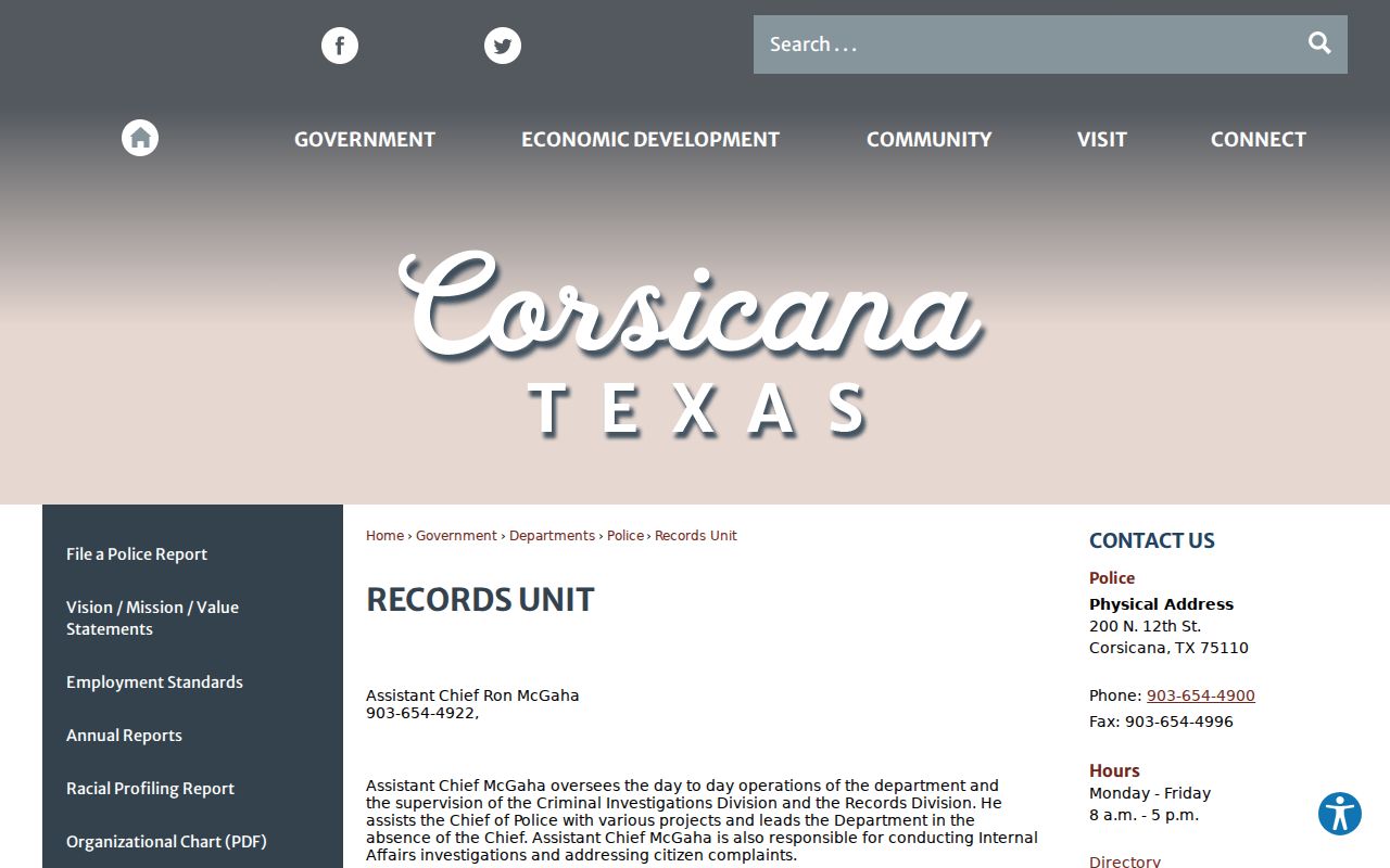 Corsicana criminal records request channels at the Police Records Unit