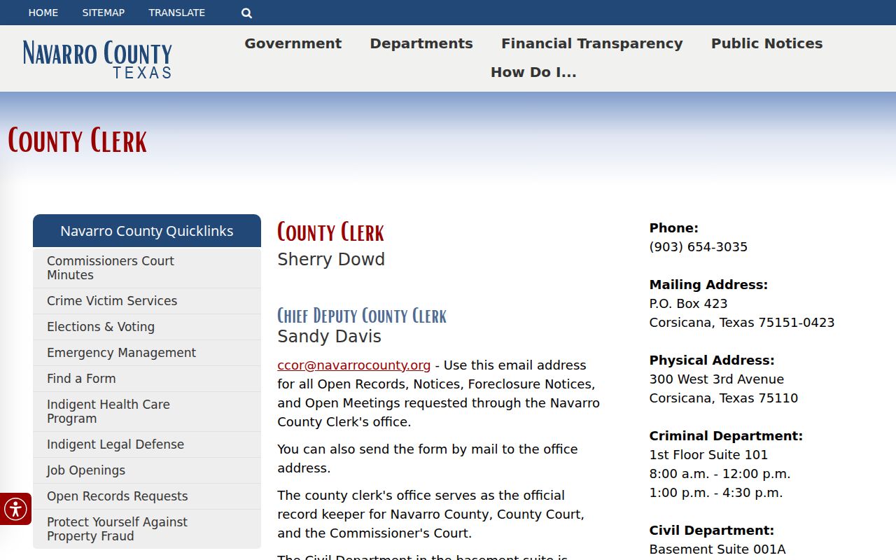 Navarro County misdemeanor criminal court case records at the County Clerk