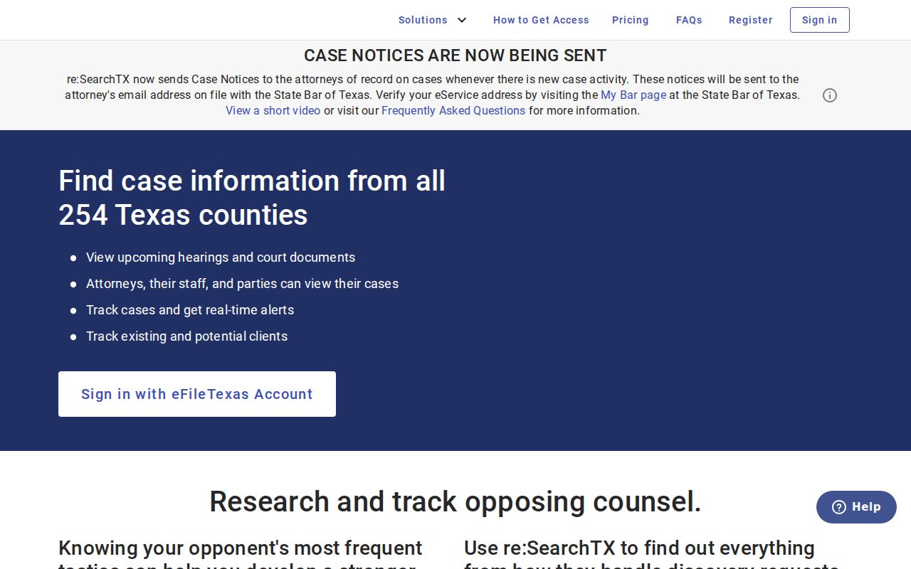 re SearchTX portal limits for Navarro County criminal court cases
