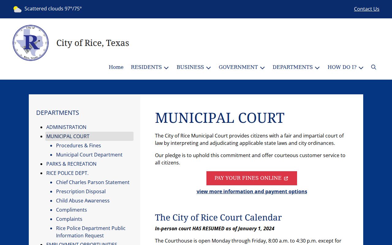 Rice criminal court records procedures at Municipal Court