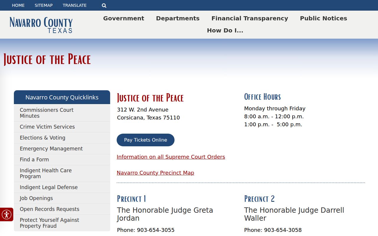 Navarro County criminal records and justice court contacts